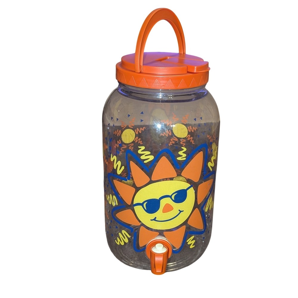 Vintage Sun Tea Retro 79's Sunglasses Beverage Dispenser Orange Lid Spigot USA